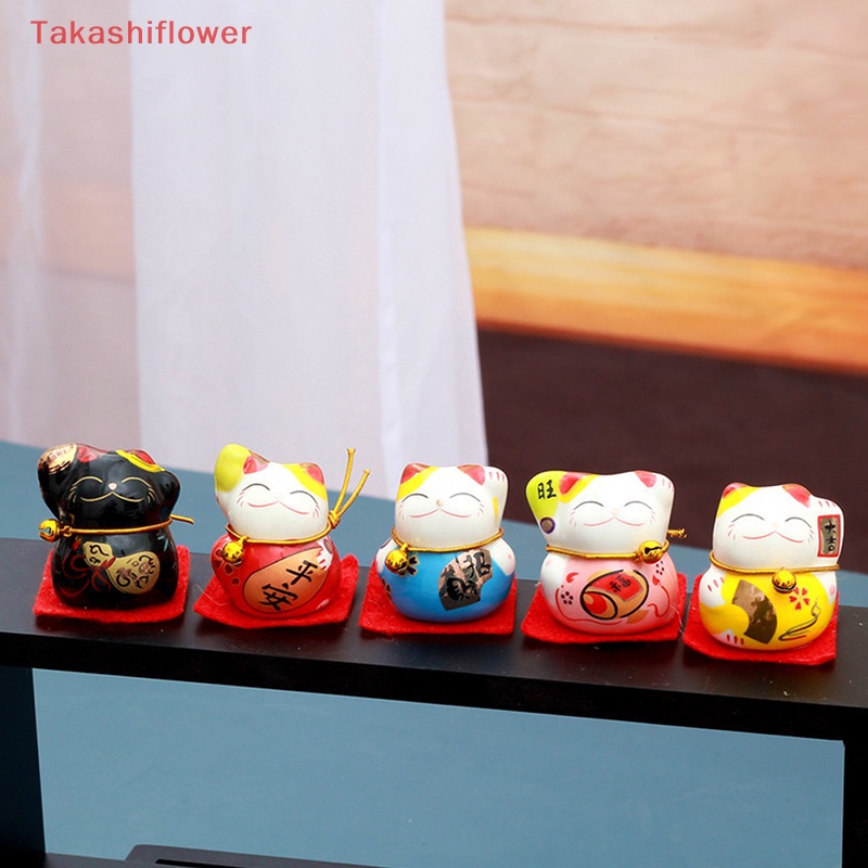 1 Bộ Tượng Mèo May Mắn Mini Bằng Gốm Dễ Thương Trang Trí Nhà Cửa / Văn Phòng / Xe Hơi