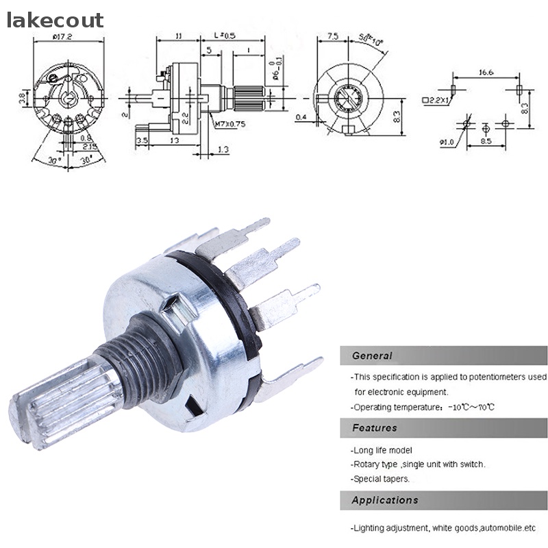 Set 5 Chiết Áp RV17 Có Công Tắc B1K 2K 5K 10K 20K 50K 15mm 5Pin