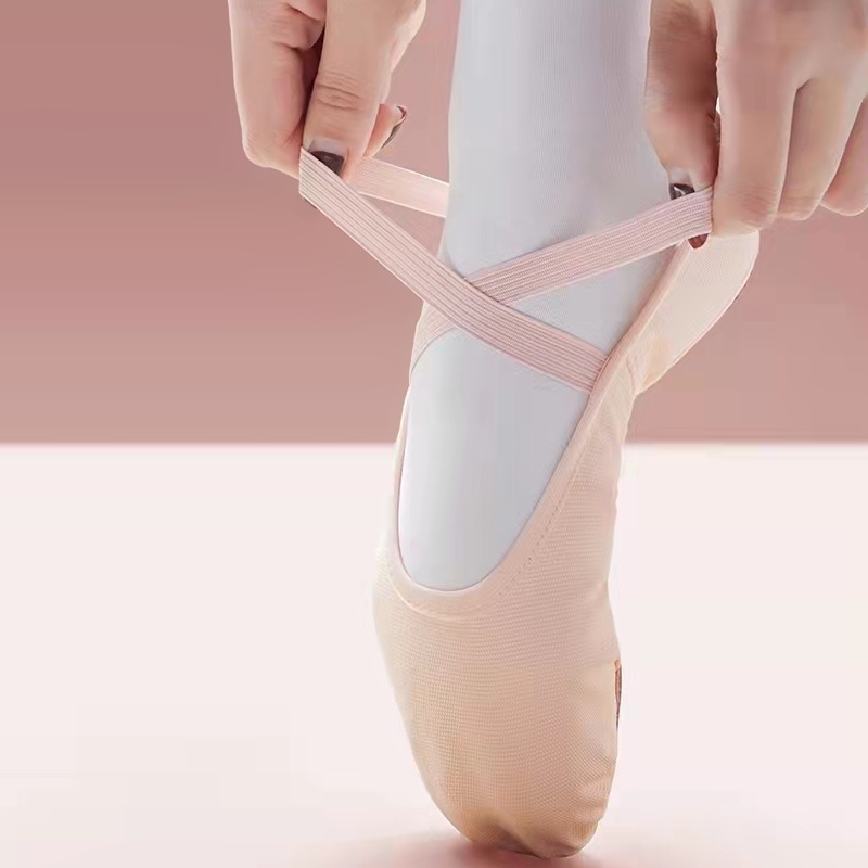 Giày Múa Ba Lê Vải Canvas Đế Mềm Cột Dây Co Giãn Chuyên Nghiệp Cho Người Lớn Và Trẻ Em