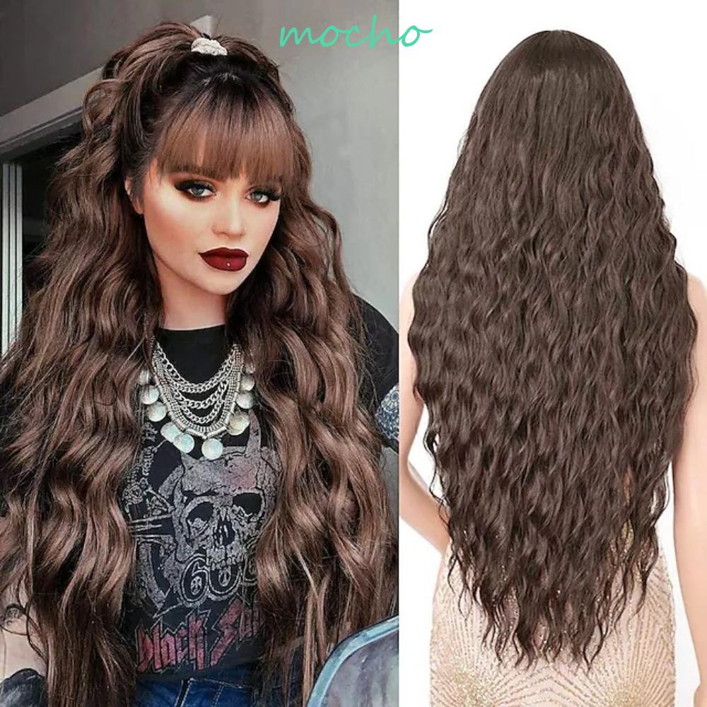 Tóc Giả Xoăn Dài Màu Nâu Tự Nhiên Bằng Sợi Tổng Hợp Cách Nhiệt Dành Cho Nữ