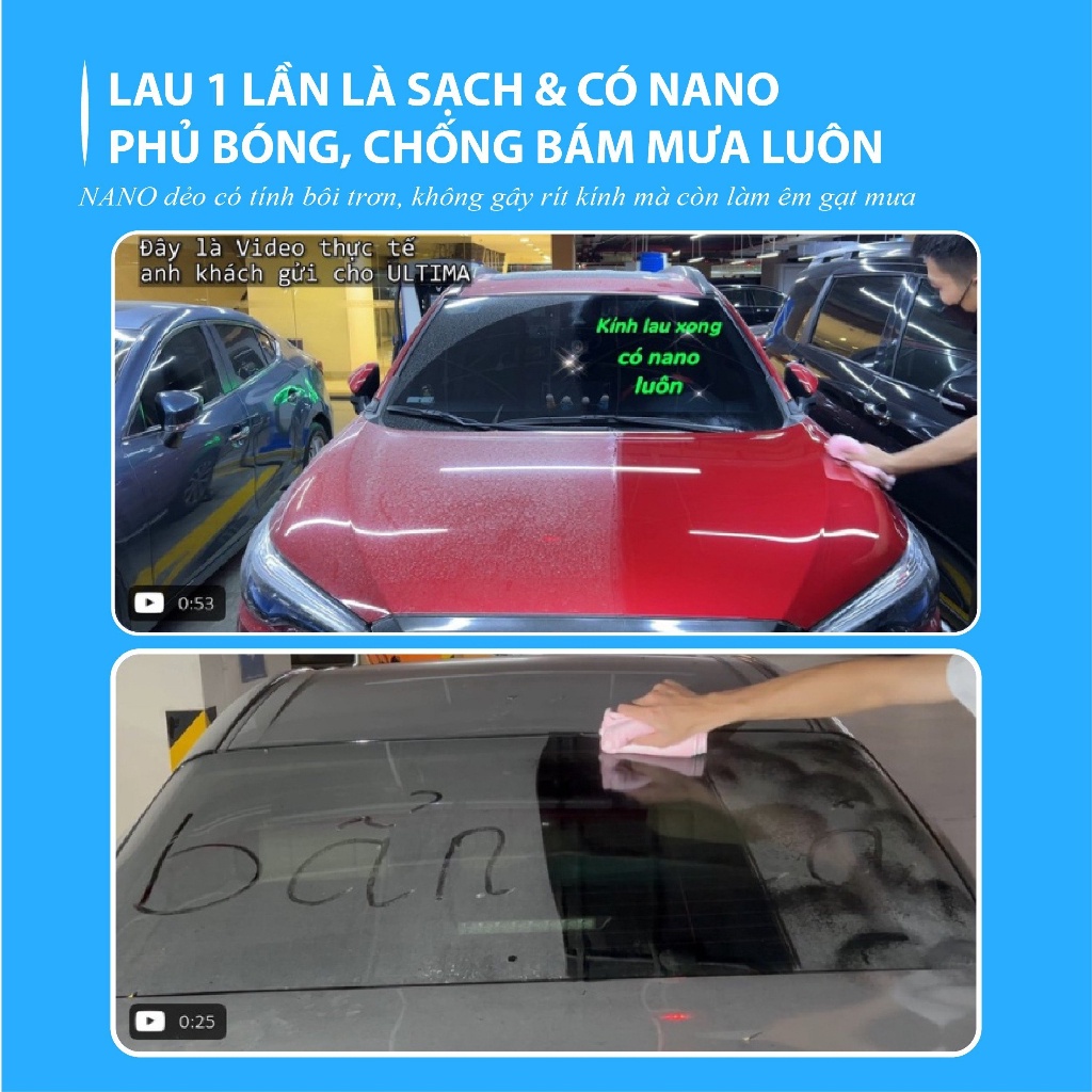Chai xịt phủ nano dẻo ULTIMA Vệ sinh kính, Phủ bóng kính ô tô, Chống bám nước kính, chống đọng nước cho ôtô