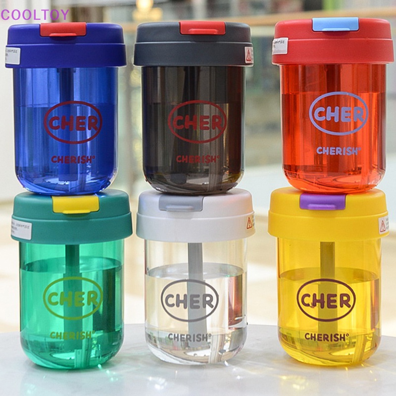 Bình Nước Nhựa Mini 300ml Kèm Ống Hút Di Động Dễ Thương Có Thể Tái Sử Dụng