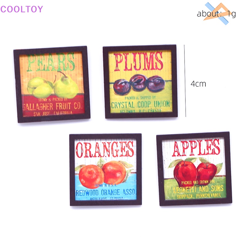 Set 4 Tranh Treo Tường Họa Tiết Trái Cây Vintage Tỉ Lệ 1 / 12 Trang Trí Nhà Búp Bê