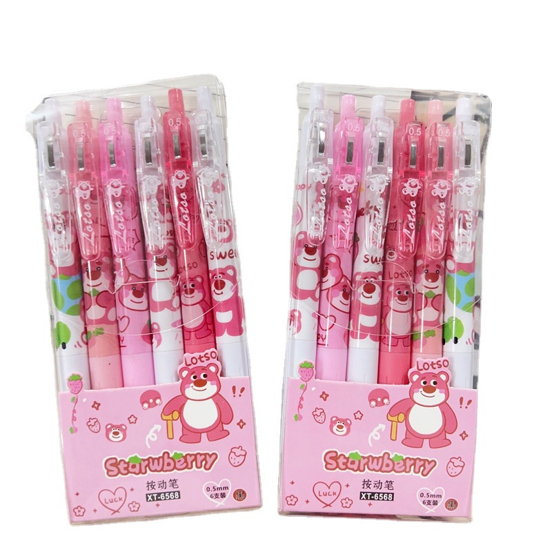 Set 6 Bút Bi Đen In Hình Gấu Dâu Tây Đáng Yêu