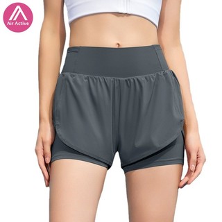 Quần short thể thao nhiều túi lưng cao 2 trong 1