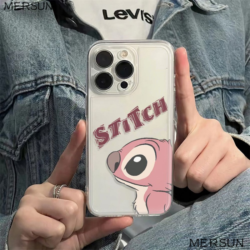 ✅Ốp Điện Thoại Dẻo Màu Hồng Họa Tiết Hoạt Hình Stitch Dễ Thương Chống Sốc Cho iPhone12max 13116ins 14pro UUP6 plus78