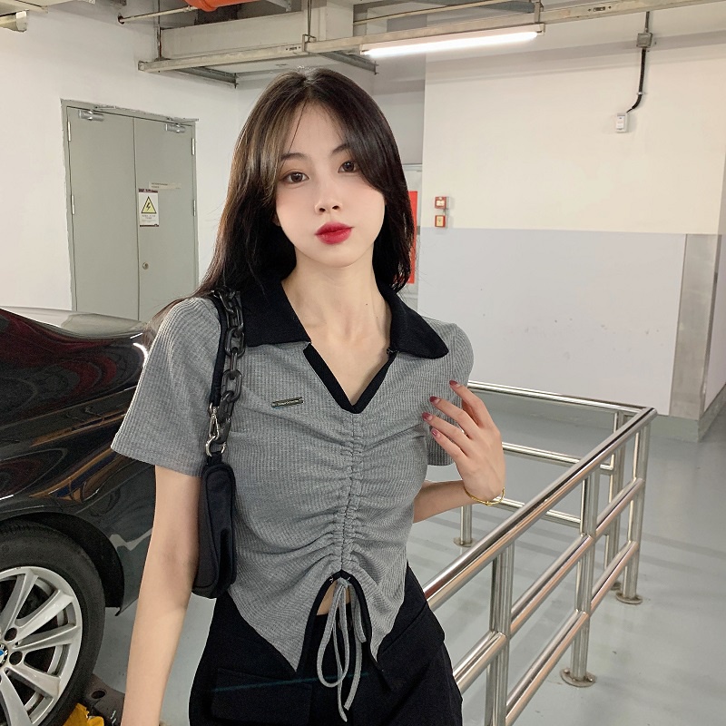 Áo Thun Polo Tay Ngắn Chất Liệu Cotton Phong Cách Hàn Quốc Thời Trang Cho Nữ