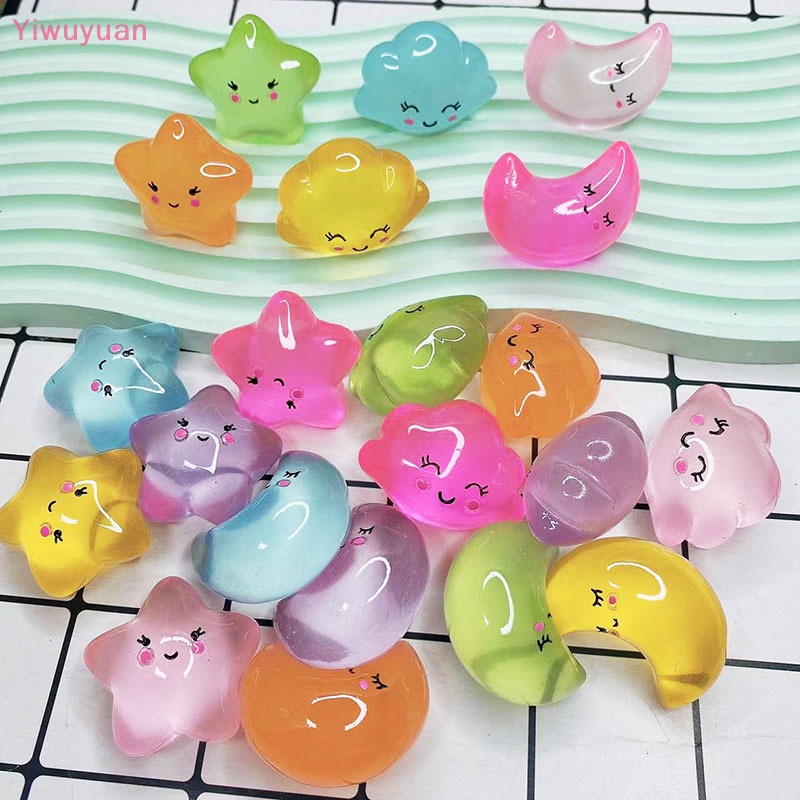 < Yiwuyuan > Đồ Chơi Trang Trí Tiểu Cảnh Ba Chiều Bằng Nhựa Resin Mini Phát Quang Hình Trăng Sao Đám Mây Gắn Xe Hơi DIY