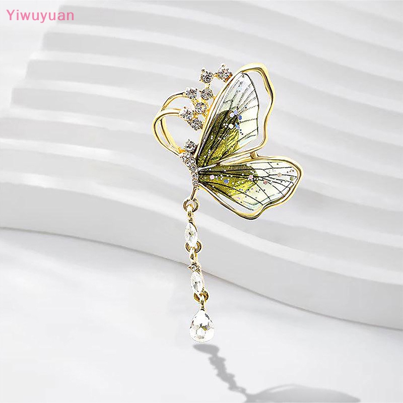 < Yiwuyuan > Trâm Cài Áo Tua Rua Hình Bướm Trong Suốt Đính Đá Nhẹ Nhàng Dễ Phối Đồ