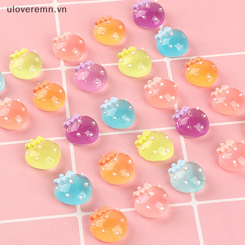 Set 5 Hình Dán Trang Trí Móng Tay 3D Hình Quả Dâu Dạ Quang Xinh Xắn