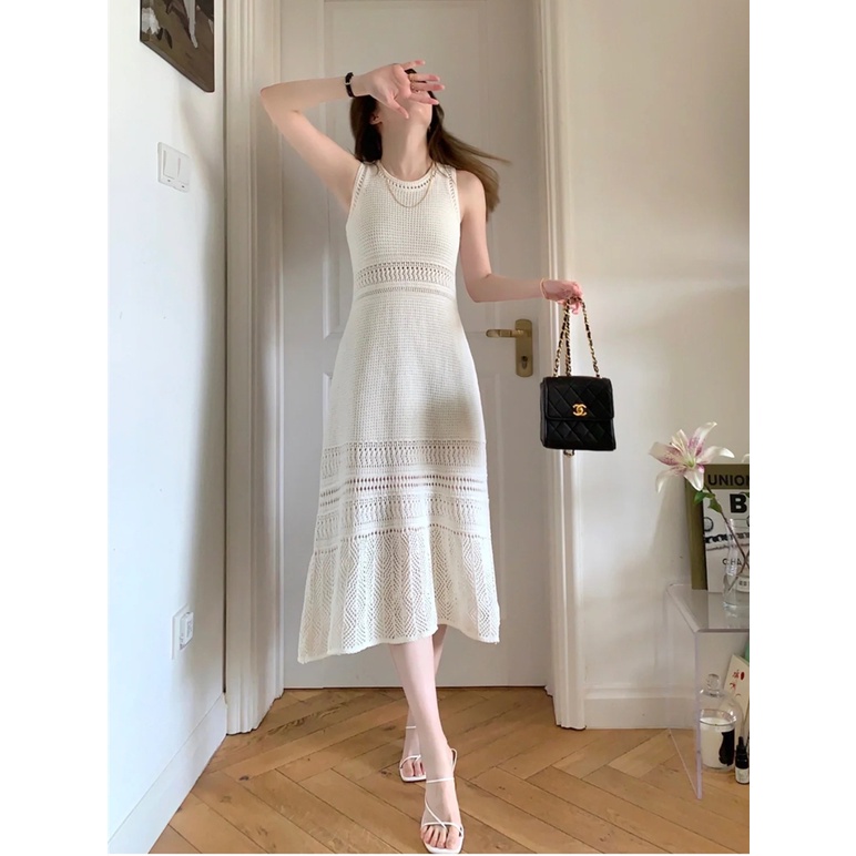 Đầm Dệt Kim Sát Nách Khoét Lỗ Thanh Lịch Thời Trang Mùa Hè Cho Nữ