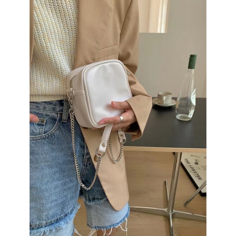 Túi Đeo Chéo Hình Vuông Cỡ Nhỏ Phối Dây Đeo Sợi Xích Thời Trang Hàn Quốc Mới