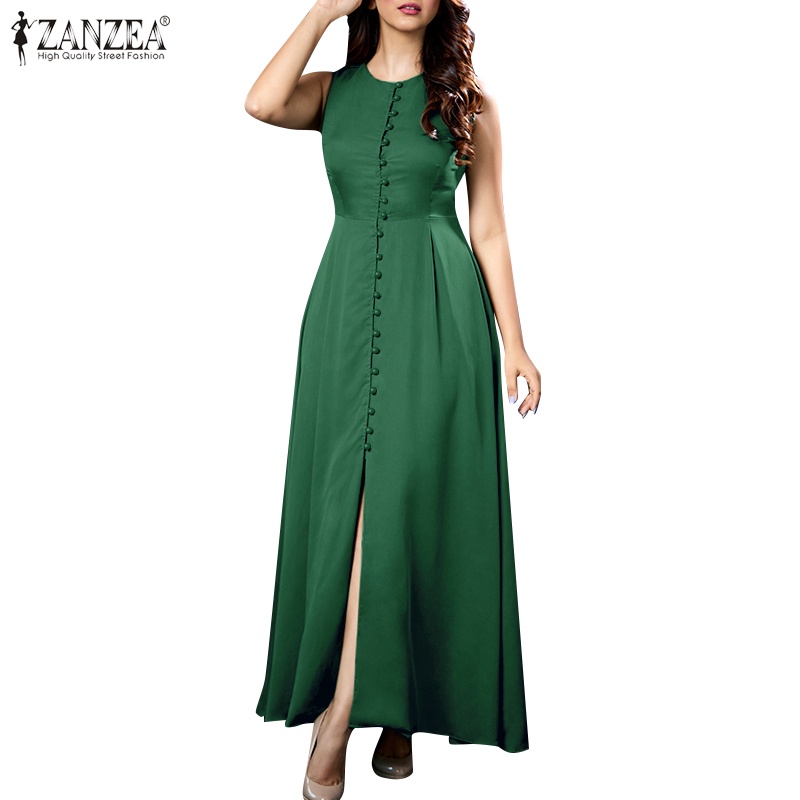 Đầm dài ZANZEA không tay cổ tròn phong cách cổ điển thời trang cho nữ
