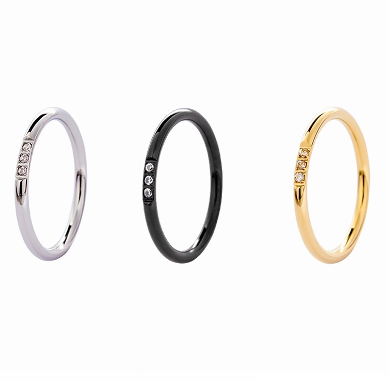 Nhẫn Thép Titan Không Gỉ Ba Lớp Đính Đá Zircon 2.5mm Thời Trang Mới Cho Nữ