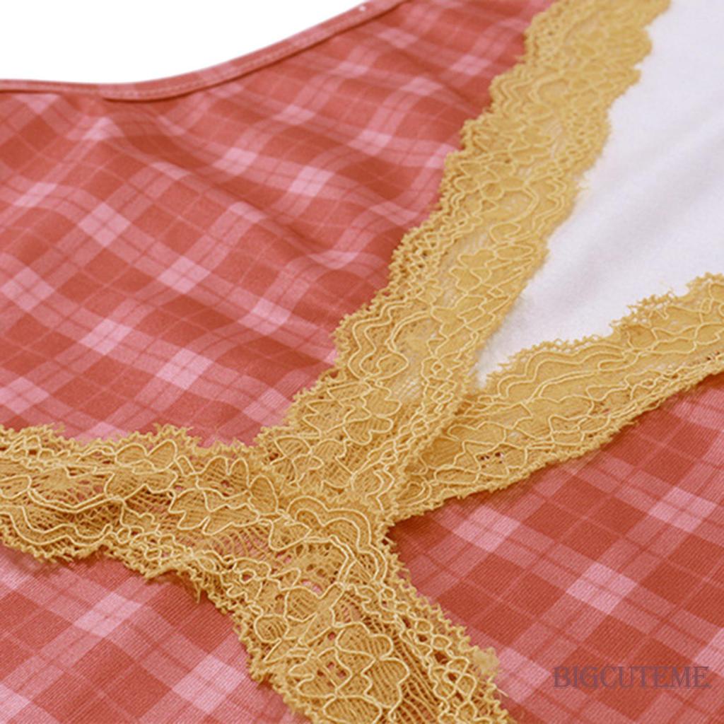 Áo Lửng Không Tay Cổ Chữ V Họa Tiết Caro Thời Trang Nữ