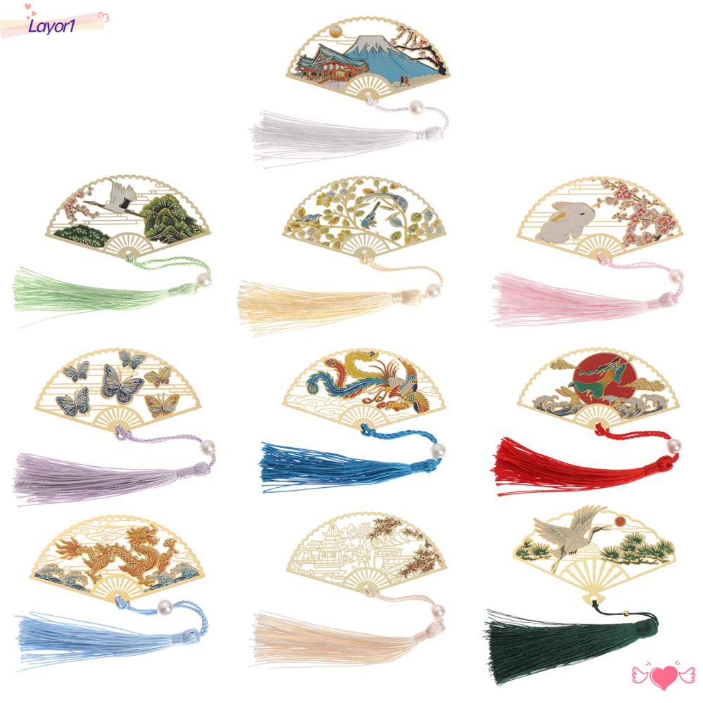 Layor1 Thẻ Đánh Dấu Trang Sách Bằng Đồng Thau Họa Tiết Hoa Tua Rua Phong Cách Trung Quốc