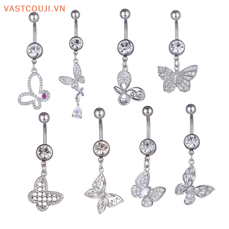 Khuyên Rốn Hình Bướm Bằng Đồng Đính Đá Zircon Thời Trang