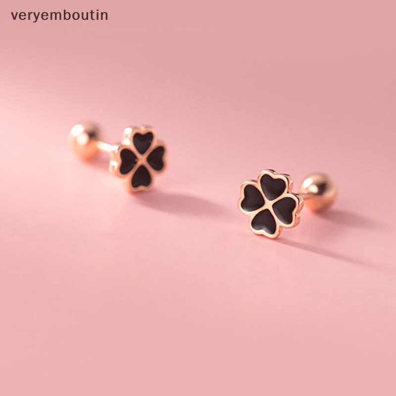 1 Đôi Bông Tai Xỏ Lỗ Hình Hoa Màu Đen Đơn Giản Dành Cho Nữ