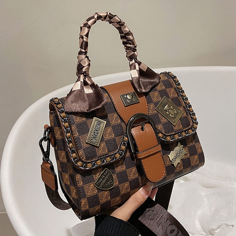 Túi Đeo Chéo Da Cao Cấp Hình Vuông Nhỏ In Họa Tiết retro Chất Lượng Cao Dễ Phối Đồ Cho Nữ