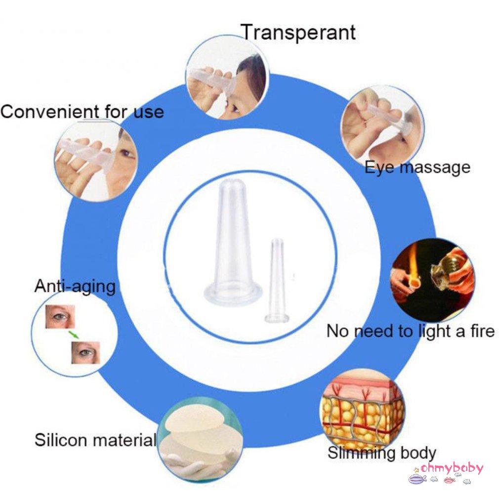 [OMB] 4 Cái/bộ Bình Hút Giác Hơi Lon Massage Silicone Cốc Chân Không Mặt Cho Cơ Thể [Z/2]