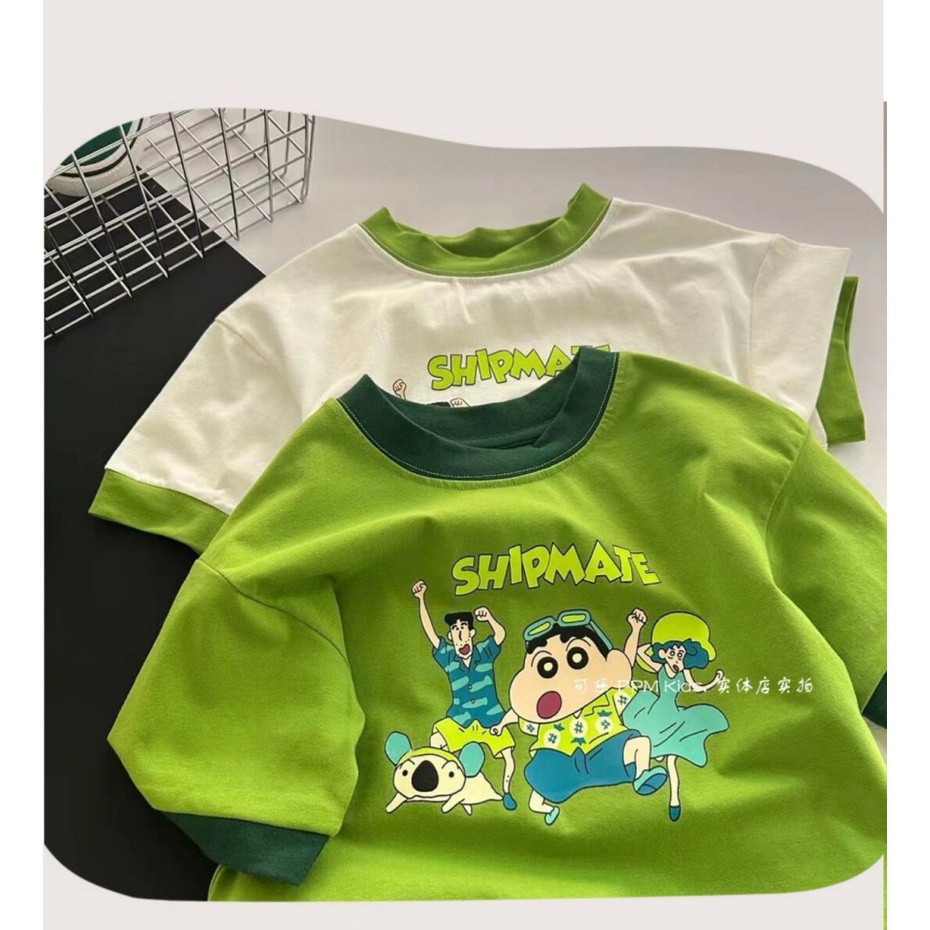 Áo Thun Cotton Tay Ngắn In Họa Tiết Hoạt Hình Phong Cách Hàn Quốc Thời Trang Cho Bé Trai Và Gái