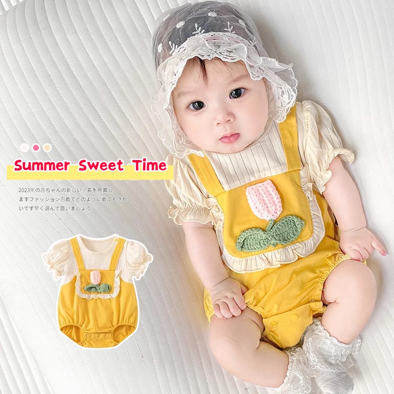 Bộ Áo Liền Quần Tam Giác Bằng Cotton Thoáng Khí Thoải Mái Phong Cách Hàn Quốc Thời Trang Mùa Hè Mới Cho Bé Gái 0-18 Tháng Tuổi