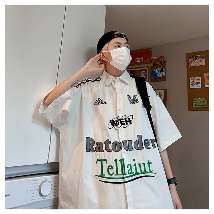 Áo Sơ Mi Ngắn Tay Oversize Dễ Phối Đồ Phong Cách Đường Phố Mới Cho Nam