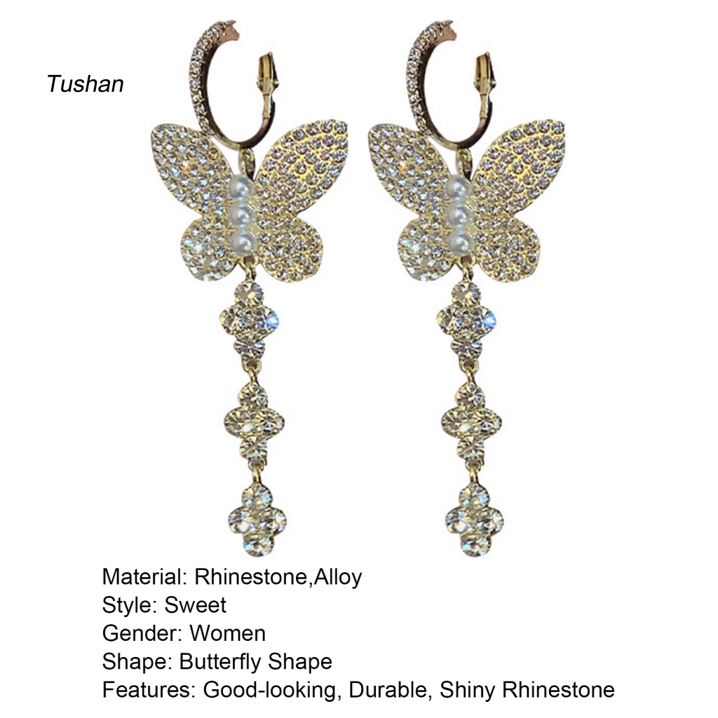 1 Đôi Bông Tai Móc Hình Bướm Đính Ngọc Trai Nhân Tạo Lấp Lánh Dành Cho Nữ