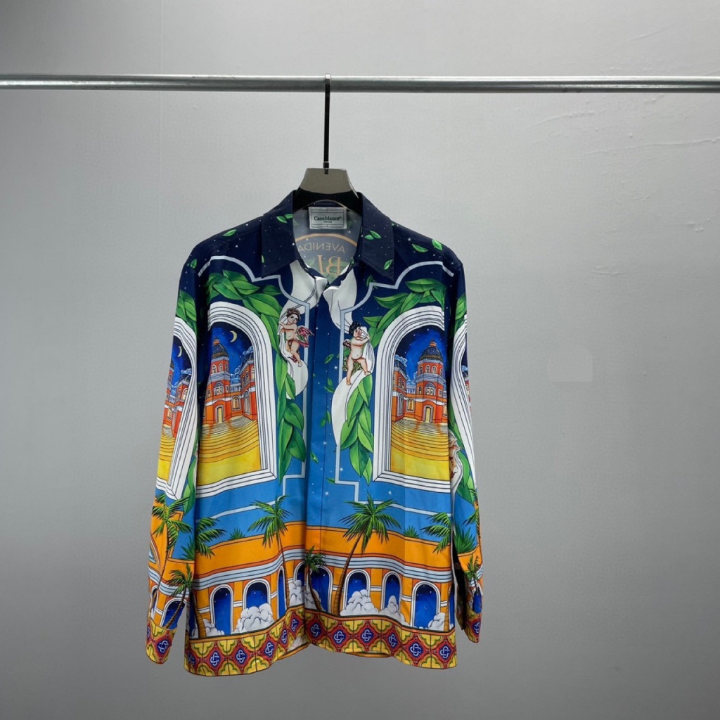 CASABLANCA long-sleeved shirt letter print pattern men's and women's same lapel shirt spot all-match