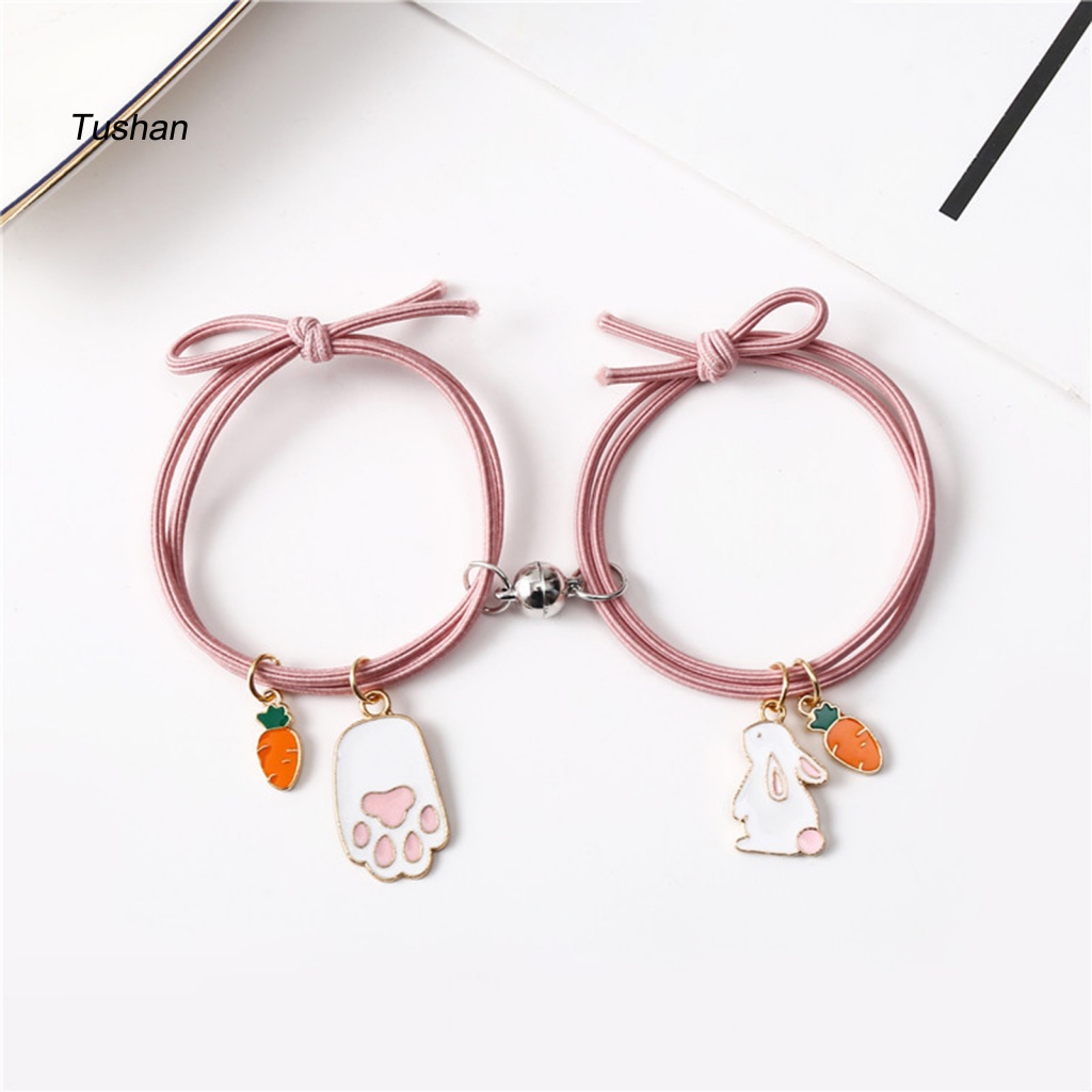 1 Cặp Vòng Tay Dây Cao Su Thắt Nút Co Giãn Mặt Hình Thỏ Dễ Thương Có Thể Điều Chỉnh Làm Quà Tặng Valentine / Sinh Viên