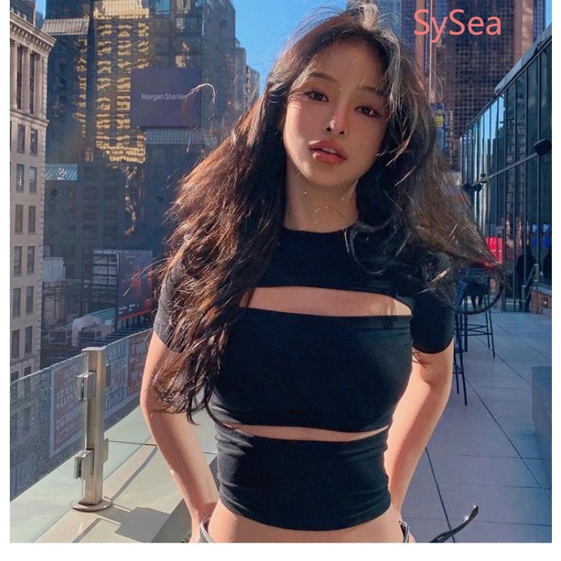 Áo Croptop Dáng Ôm Thiết Kế Đục Lỗ Thời Trang Quyến Rũ Cho Nữ