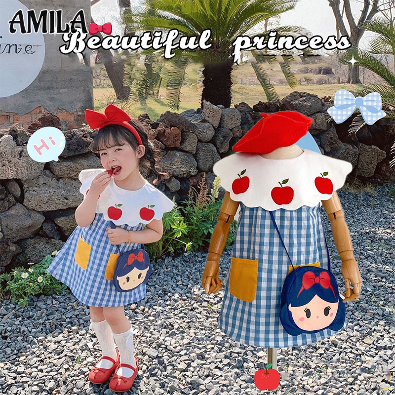 Đầm Sát Nách Kẻ Sọc Ca Rô In Hoạt Hình Bạch Tuyết Dễ Thương Cho Bé Gái