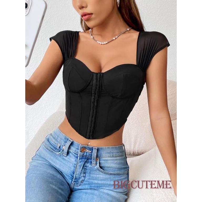 Áo Thun Croptop Tay Ngắn Dáng Ôm Màu Trơn Thời Trang Mùa Hè Xinh Xắn Cho Nữ