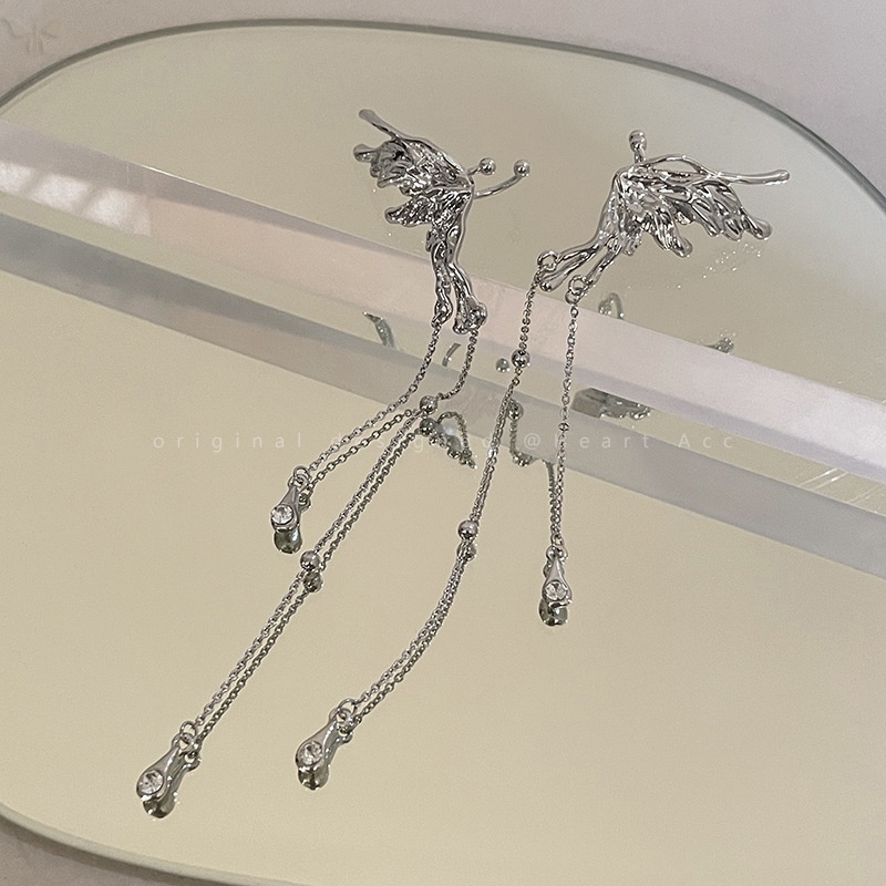 Khuyên Kẹp Vành Tai Dáng Dài Hình Bướm Đính Đá Zircon Thời Trang Cao Cấp Cho Nữ