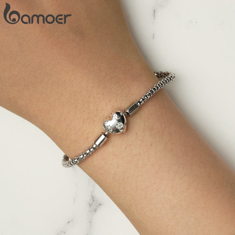 BAMOER Vòng Tay Bạc 925 Mặt Trái Tim Thời Trang BSB135