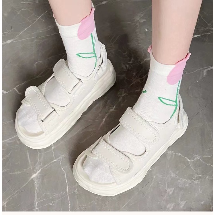 🔥có hàng sẵn🔥 giày dán nữ sandal nữ đế cao Siêu giảm giá! Sandal quai dán basic đế bánh mì cách điệu