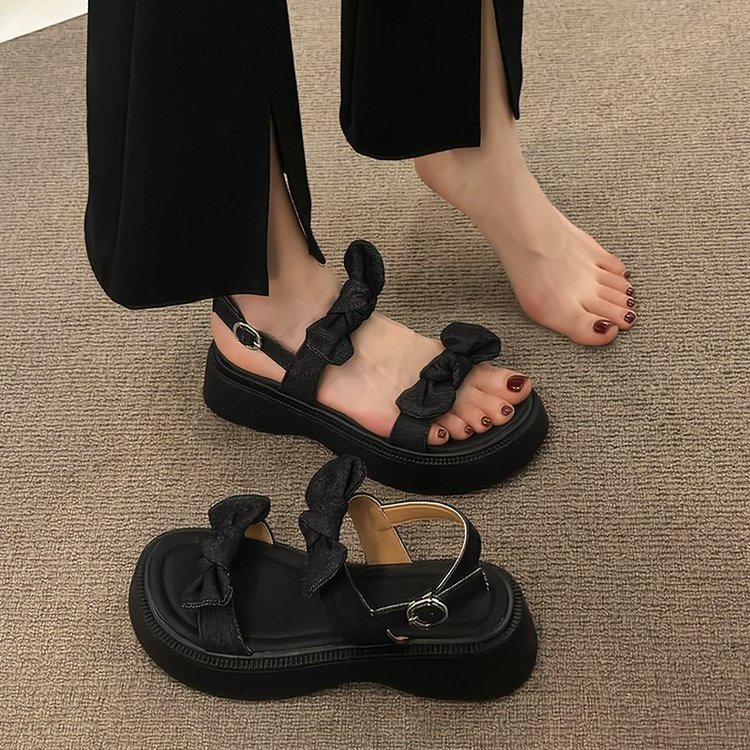 🔥có hàng sẵn🔥giày đi học nữ Sandal Đế Dày Hai Quai Đính Nơ Thời Trang Mùa Hè 2023 Cho Nữ dép nữ quai ngang