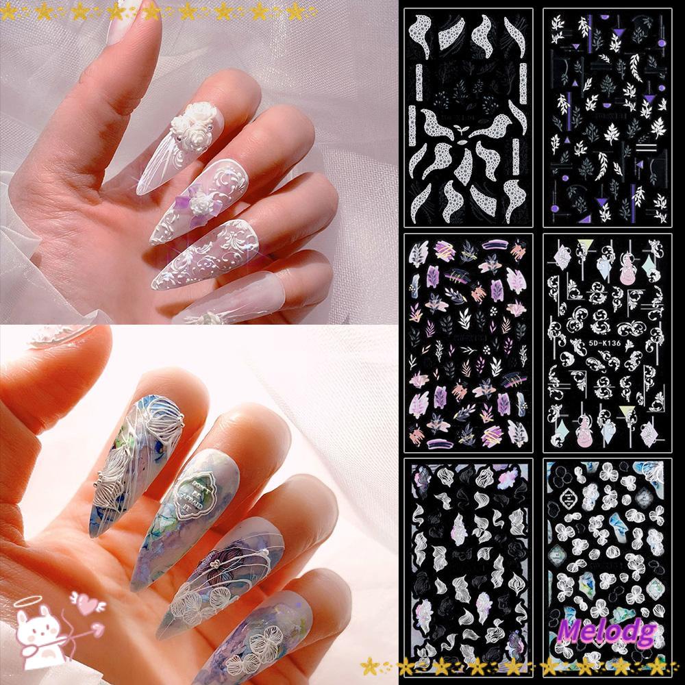 Hình Dán Trang Trí Móng Tay Acrylic Màu Trắng Đen DIY