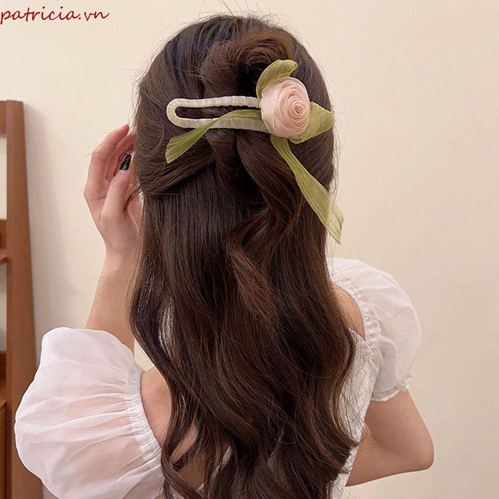 Kẹp Tóc Nơ Lưới Hình Hoa Hồng Sáng Tạo Phong Cách Hàn Quốc Mới Cho Nữ