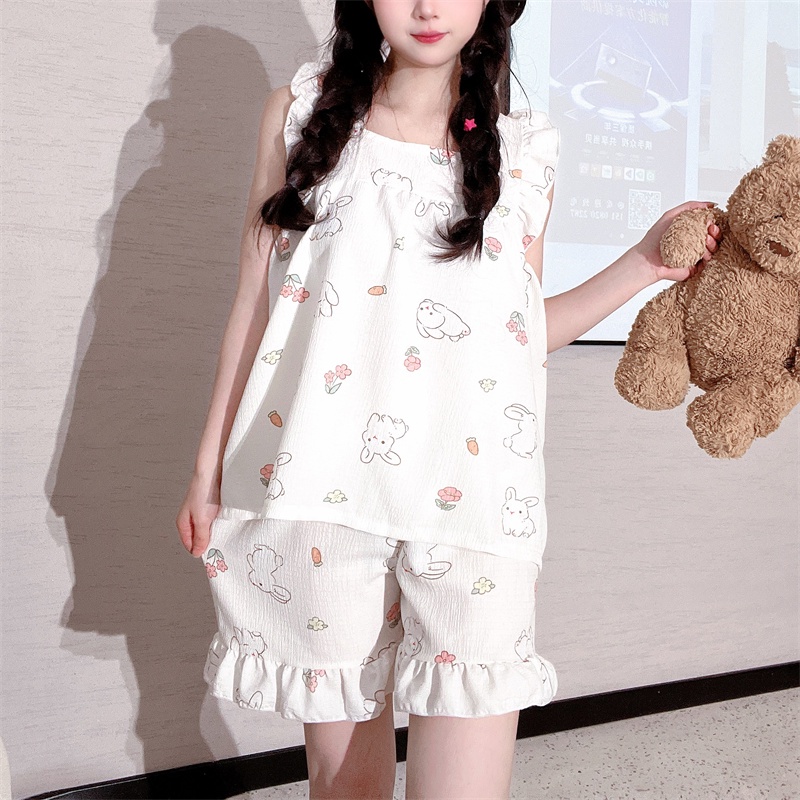 Quần Short Hai Dây Họa Tiết Hoa Hoạt Hình Phong Cách Hàn Quốc Thời Trang Mùa Hè Cho Nữ