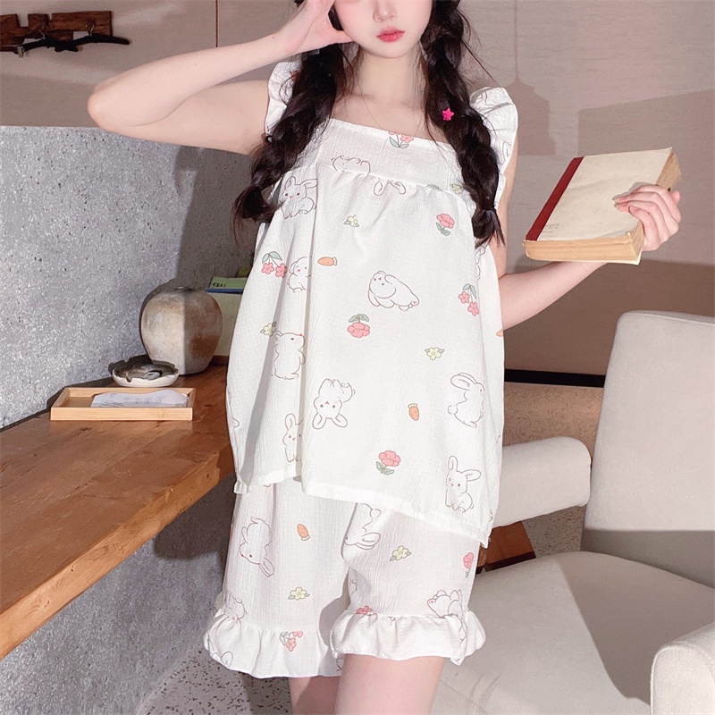 Quần Short Hai Dây Họa Tiết Hoa Hoạt Hình Phong Cách Hàn Quốc Thời Trang Mùa Hè Cho Nữ