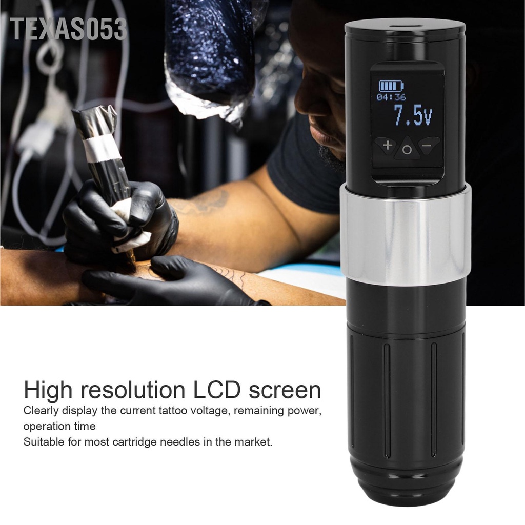 Texas053 Máy xăm quay Liner Shader Hợp kim nhôm 12000 vòng / phút Bút không dây với pin 1700mAh