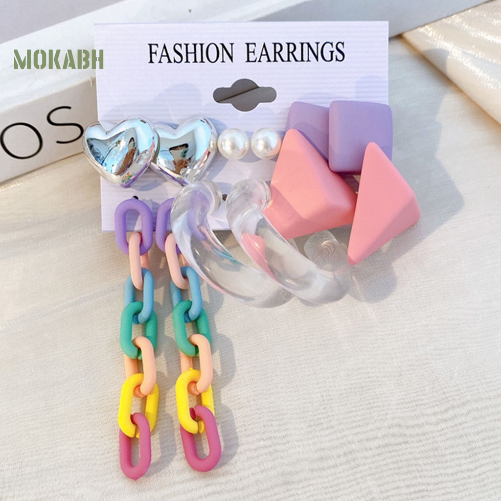 Set 4 / 6 Đôi Khuyên Tai Hình Học Trái Tim Màu Kẹo Ngọt Bằng Acrylic Sáng Tạo