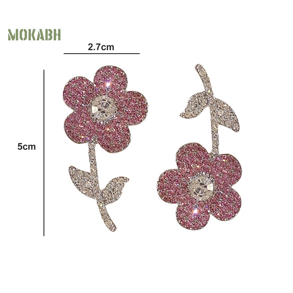 1 Đôi Bông Tai Hình Hoa Hồng Đính Đá Thời Trang Dành Cho Nữ