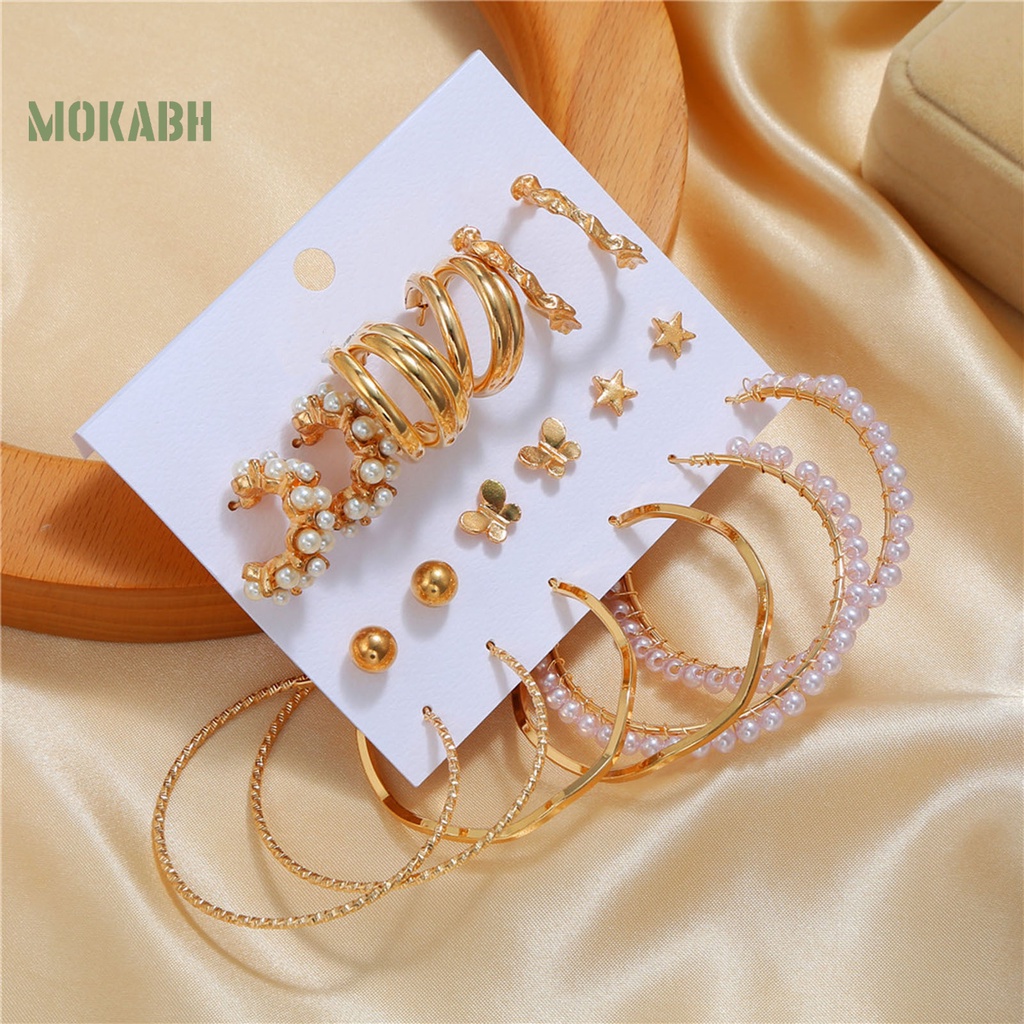 Set 9 Đôi Bông Tai Mạ Điện Đính Ngọc Trai Giả Thanh Lịch Cho Nữ