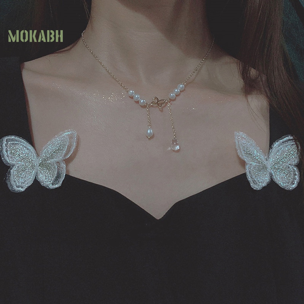 Vòng cổ Mặt Hình Bướm Đính Ngọc Trai Nhân Tạo Thanh Lịch Có Thể Điều Chỉnh Cho Nữ
