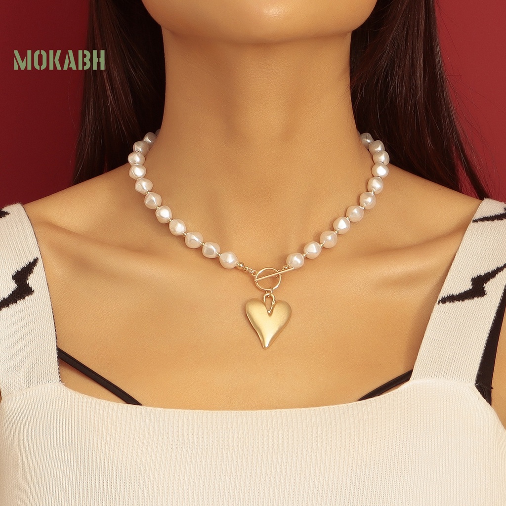 Vòng cổ Ngọc Trai Giả Mặt Trái Tim Thời Trang Cho Nữ