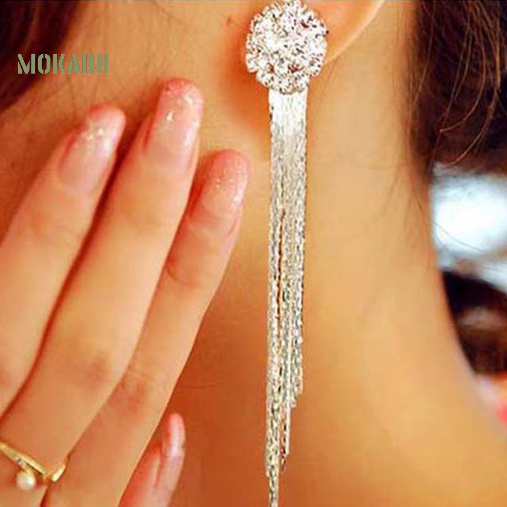 Bông Tai Dáng Dài Đính Đá Lấp Lánh Thời Trang Cho Cô Dâu