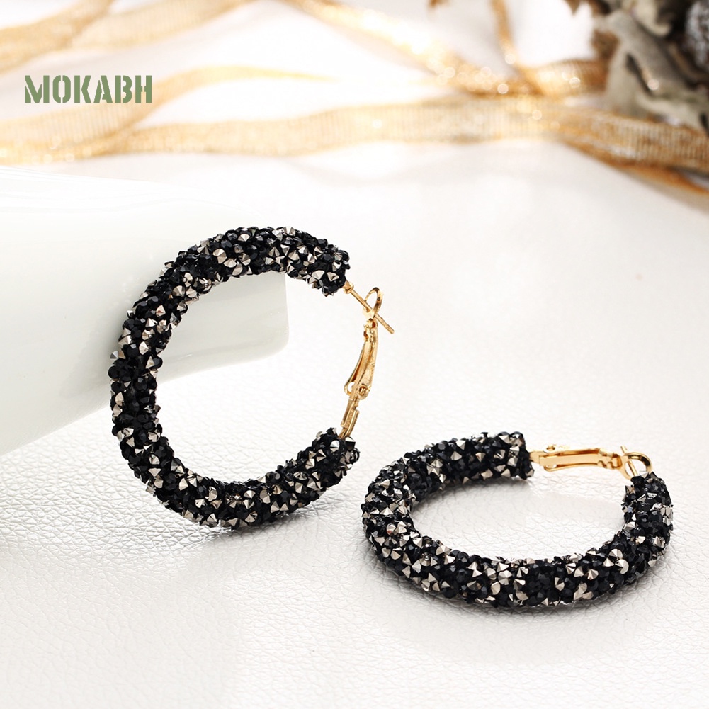 Bông Tai Hình Tròn Lớn Dát Đá Thời Trang Cho Nữ