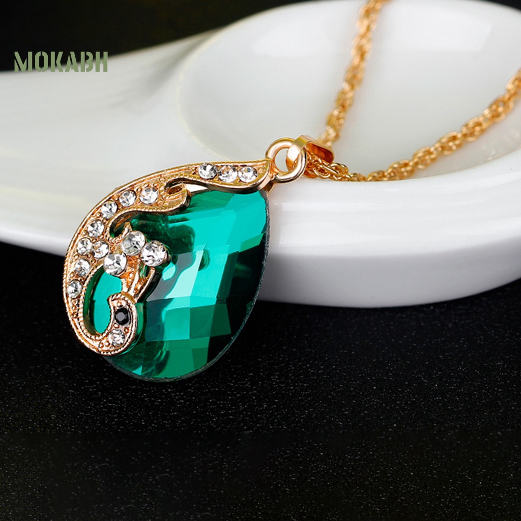 1 Bộ Vòng cổ + Nhẫn + Bông Tai Hình Chim Công Bằng Hợp Kim Đính Đá Sang Trọng